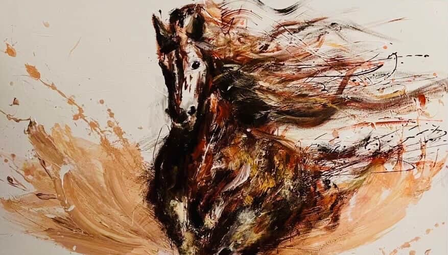 Horse painting with sweeping gestural brushstrokes.