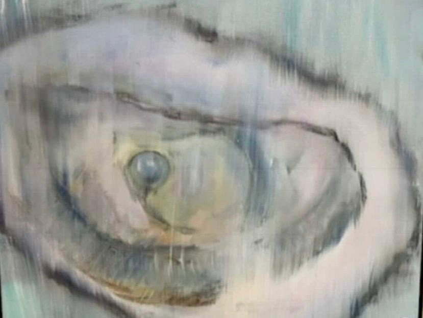 Peinture abstraite douce d’une huître avec un foyer nacré.